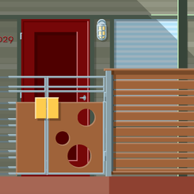 Illustration of entryway to a Mid-Century home